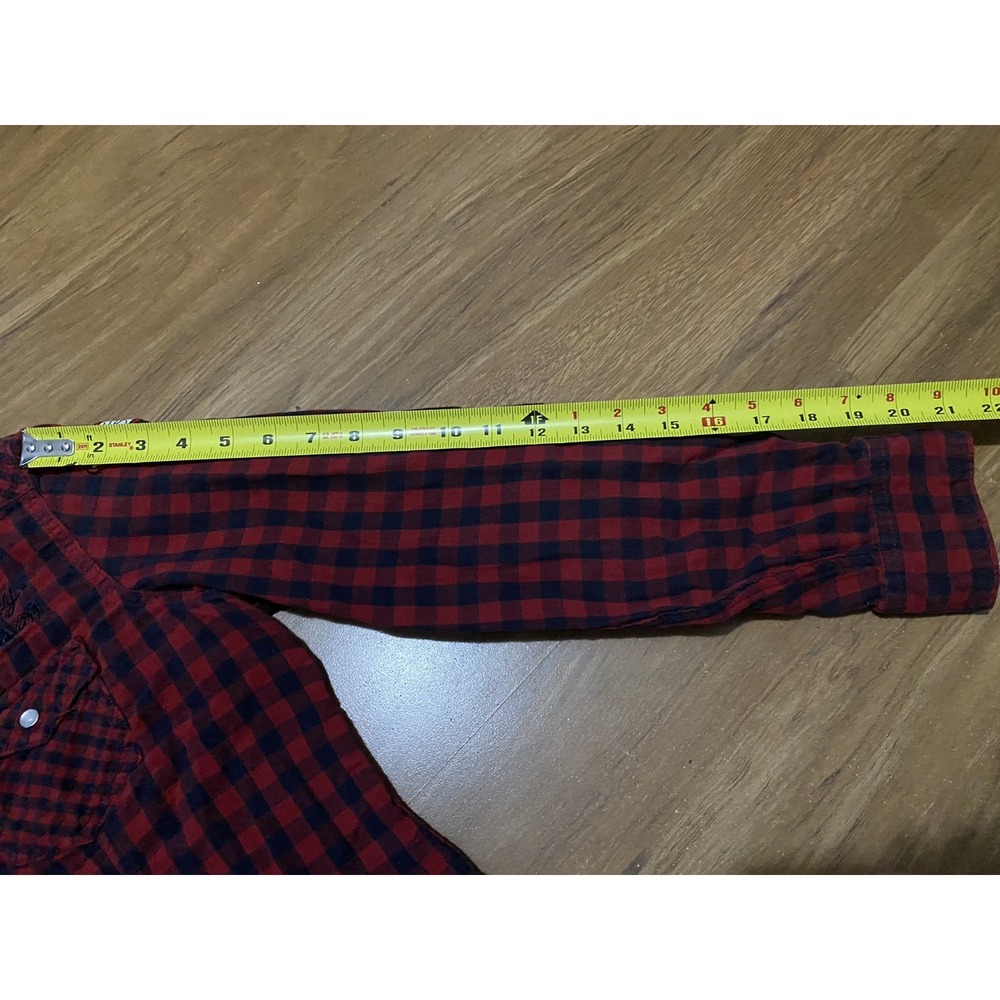 Harley Davidson Women M Red Black Plaid Snap Button Down Corset Tie Back Shirt - Picture 8 of 8